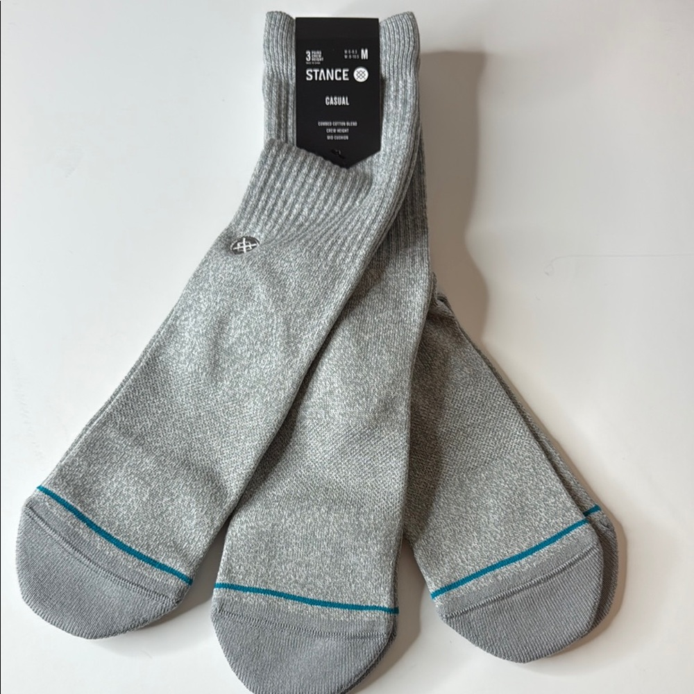 Stance 3-pk Casual Socks Curren Icon Crew Heather Gray Medium